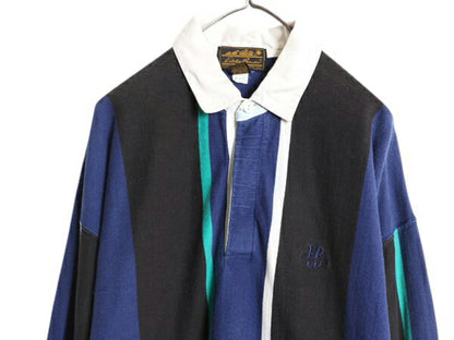 90s エディーバウアー ストライプ 長袖 ラガー シャツ メンズ XL オールド Eddie Bauer ラグビー 長袖シャツ ヘビーウェイト 大きいサイズ