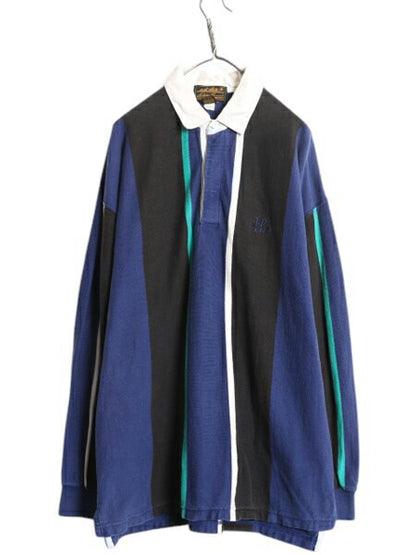 90s エディーバウアー ストライプ 長袖 ラガー シャツ メンズ XL オールド Eddie Bauer ラグビー 長袖シャツ ヘビーウェイト 大きいサイズ