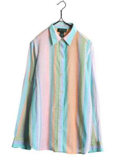 90s LAUREN ラルフローレン ストライプ 長袖 シャツ レディース L / オールド ポロ コットン 長袖シャツ ブラウス パステル マルチカラー