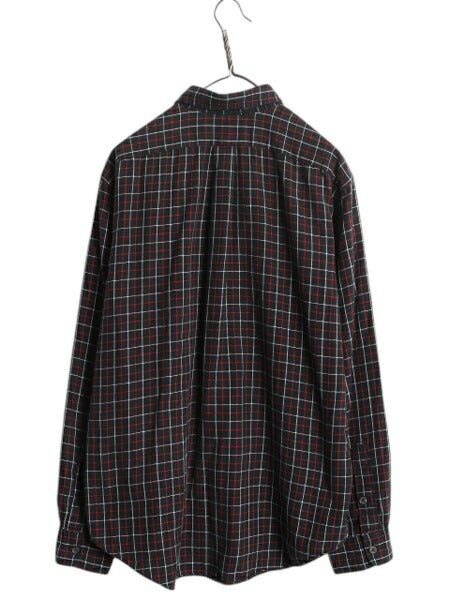 90s ポロ ラルフローレン ライト フランネル シャツ メンズ L / オールド タッタソール チェック 長袖シャツ ネルシャツ ポケット付き 黒