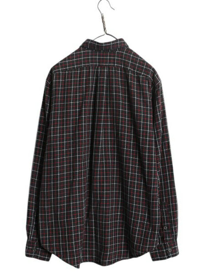90s ポロ ラルフローレン ライト フランネル シャツ メンズ L / オールド タッタソール チェック 長袖シャツ ネルシャツ ポケット付き 黒
