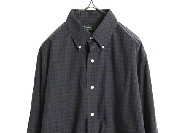 00s LAUREN ラルフローレン ブラックウォッチ チェック ボタンダウン シャツ メンズ XL 程/ オールド ポロ コットン SLIM FIT ノーアイロン