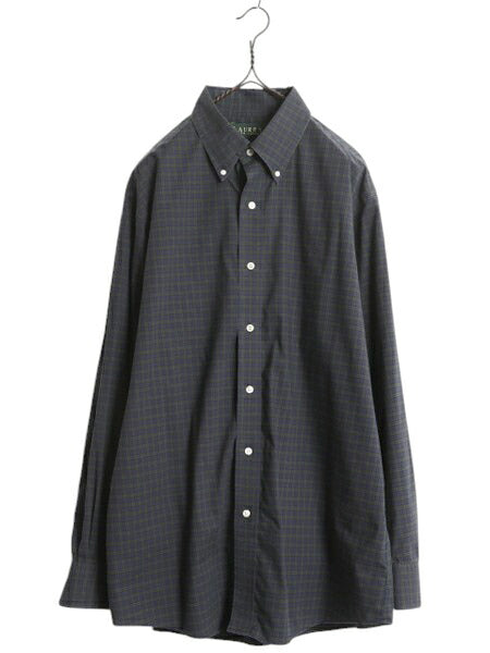 00s LAUREN ラルフローレン ブラックウォッチ チェック ボタンダウン シャツ メンズ XL 程/ オールド ポロ コットン SLIM FIT ノーアイロン