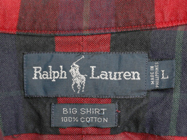 90s THE BIG SHIRT ラルフローレン チェック オックスフォード 長袖 ボタンダウン シャツ メンズ L オールド ポロ ビッグシャツ 長袖シャツ