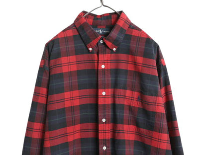 90s THE BIG SHIRT ラルフローレン チェック オックスフォード 長袖 ボタンダウン シャツ メンズ L オールド ポロ ビッグシャツ 長袖シャツ