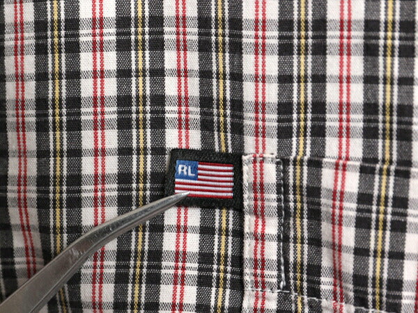 ラルフローレン チェック 長袖 シャツ メンズ L / 古着 POLO JEANS CO ポロ コットン マルチカラー 薄手 ポケット付き 星条旗 ワンポイント