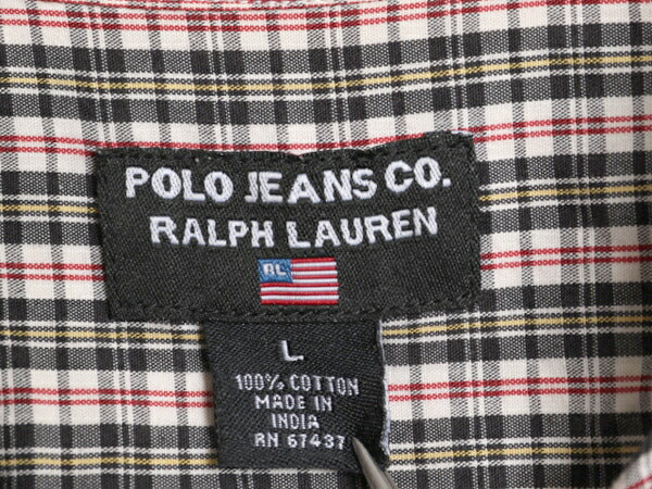 ラルフローレン チェック 長袖 シャツ メンズ L / 古着 POLO JEANS CO ポロ コットン マルチカラー 薄手 ポケット付き 星条旗 ワンポイント