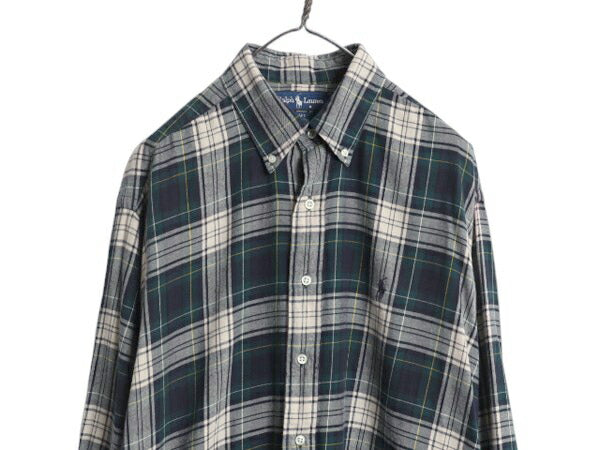 90s ラルフローレン チェック ボタンダウン 長袖 フランネル シャツ メンズ L / 90年代 オールド ポロ 長袖シャツ ネルシャツ マルチカラー