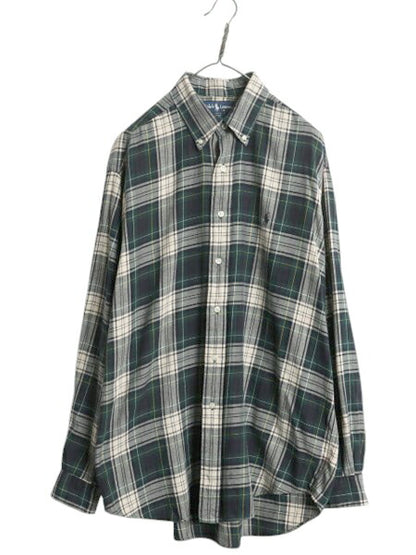 90s ラルフローレン チェック ボタンダウン 長袖 フランネル シャツ メンズ L / 90年代 オールド ポロ 長袖シャツ ネルシャツ マルチカラー