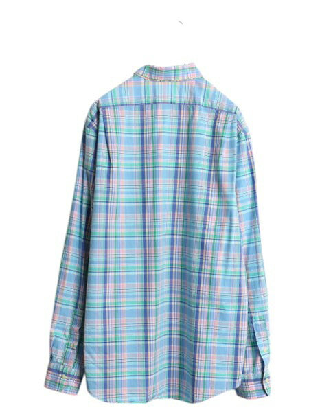 ポロ ラルフローレン チェック 長袖 シャツ メンズ XL / 古着 コットン ストレッチ スリムフィット ワンポイント 長袖シャツ 大きいサイズ