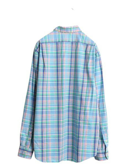 ポロ ラルフローレン チェック 長袖 シャツ メンズ XL / 古着 コットン ストレッチ スリムフィット ワンポイント 長袖シャツ 大きいサイズ