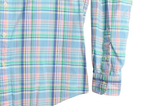 ポロ ラルフローレン チェック 長袖 シャツ メンズ XL / 古着 コットン ストレッチ スリムフィット ワンポイント 長袖シャツ 大きいサイズ