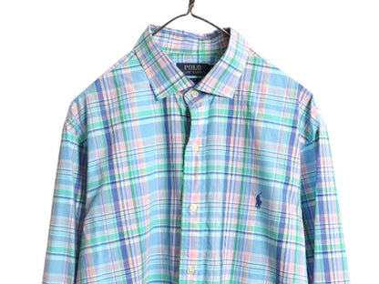 ポロ ラルフローレン チェック 長袖 シャツ メンズ XL / 古着 コットン ストレッチ スリムフィット ワンポイント 長袖シャツ 大きいサイズ