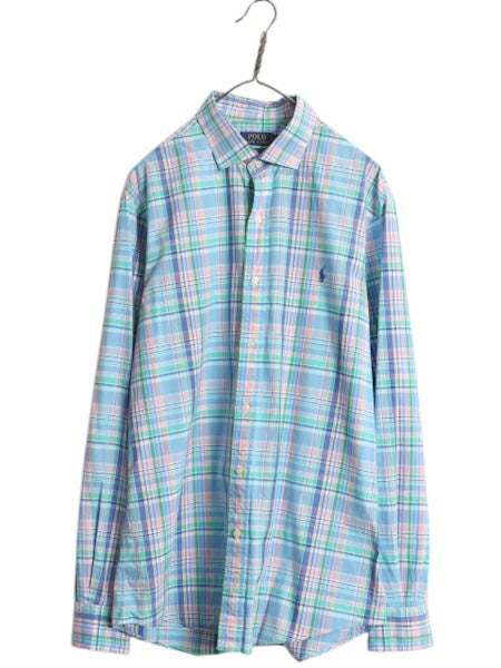 ポロ ラルフローレン チェック 長袖 シャツ メンズ XL / 古着 コットン ストレッチ スリムフィット ワンポイント 長袖シャツ 大きいサイズ