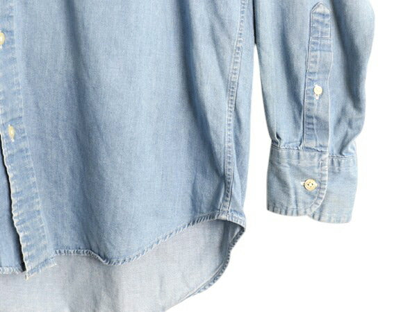 90s チャップス ラルフローレン バンドカラー 長袖 シャンブレー シャツ メンズ M オールド ポロ 100% コットン ワンポイント ポケット付き