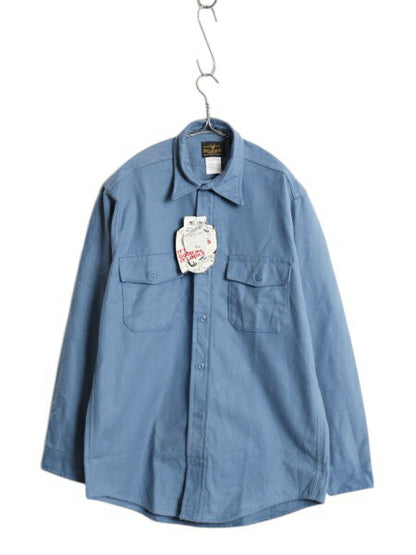 デッドストック 80s USA製 MELTON コットン シャモア クロス シャツ メンズ M / ヴィンテージ ポケット付き 無地 フランネル ネルシャツ 青