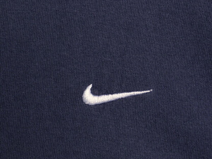 00s ナイキ スモール スウッシュ 刺繍 半袖 Tシャツ メンズ M オールド コットン ワンポイント クルーネック シンプル カットソー ネイビー