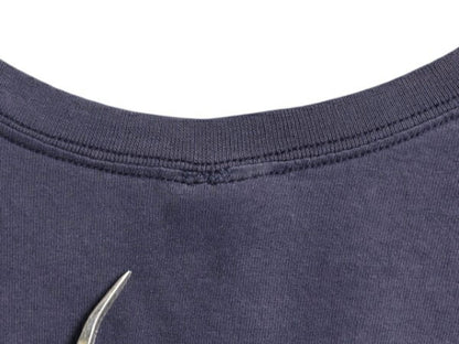 00s ナイキ スモール スウッシュ 刺繍 半袖 Tシャツ メンズ M オールド コットン ワンポイント クルーネック シンプル カットソー ネイビー