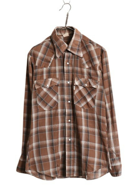 70s リーバイス チェック 長袖 ウエスタン シャツ メンズ M ヴィンテージ 長袖シャツ ポケット付き スナップボタン マルチカラー シンプル
