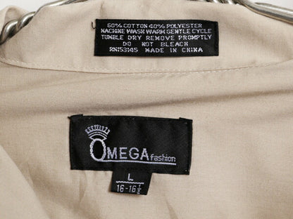 OMEGA オープンカラー 半袖 キューバ シャツ メンズ L / メキシカン グアヤベーラ ボックス 4ポケット ポケット付き 開襟 薄手 グレージュ