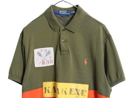 00s ポロ ラルフローレン 鹿の子 半袖 ポロシャツ メンズ XL / オールド 半袖シャツ カットソー ステンシル パネル 大きいサイズ ツートン