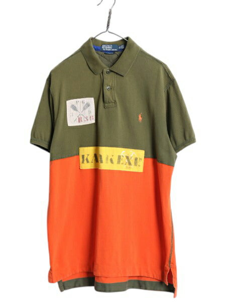 00s ポロ ラルフローレン 鹿の子 半袖 ポロシャツ メンズ XL / オールド 半袖シャツ カットソー ステンシル パネル 大きいサイズ ツートン