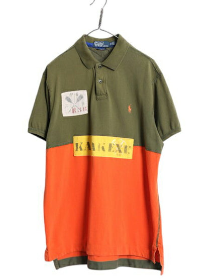 00s ポロ ラルフローレン 鹿の子 半袖 ポロシャツ メンズ XL / オールド 半袖シャツ カットソー ステンシル パネル 大きいサイズ ツートン