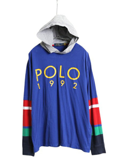 ポロ ラルフローレン フード付き プリント 長袖 Tシャツ メンズ L / ボーダー パーカー プルオーバー カットソー マルチカラー  レイヤード