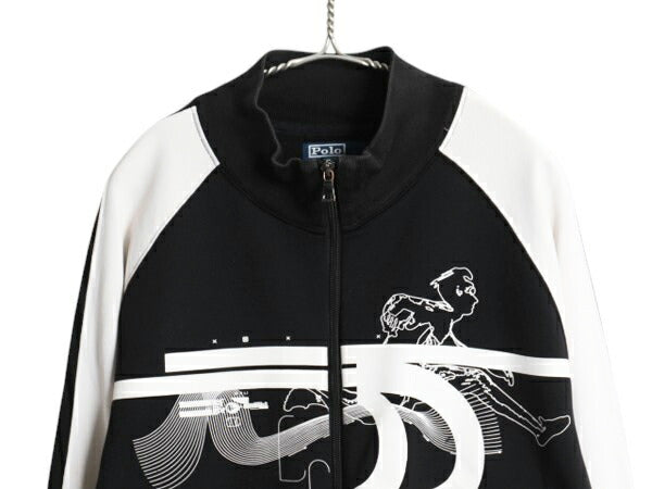 00s ポロ ラルフローレン トラック ジャケット メンズ XL オールド フルジップ ストレッチ ジャージ 裏起毛 大きいサイズ 黒 白 モノトーン