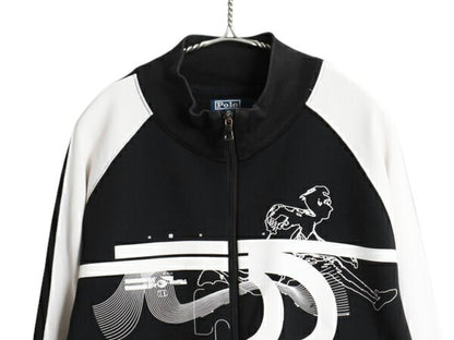 00s ポロ ラルフローレン トラック ジャケット メンズ XL オールド フルジップ ストレッチ ジャージ 裏起毛 大きいサイズ 黒 白 モノトーン