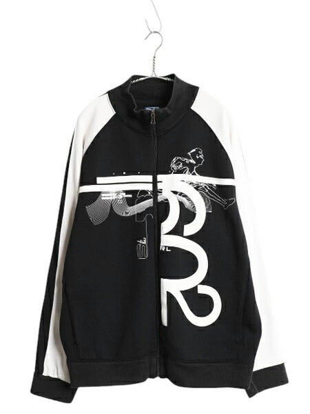 00s ポロ ラルフローレン トラック ジャケット メンズ XL オールド フルジップ ストレッチ ジャージ 裏起毛 大きいサイズ 黒 白 モノトーン
