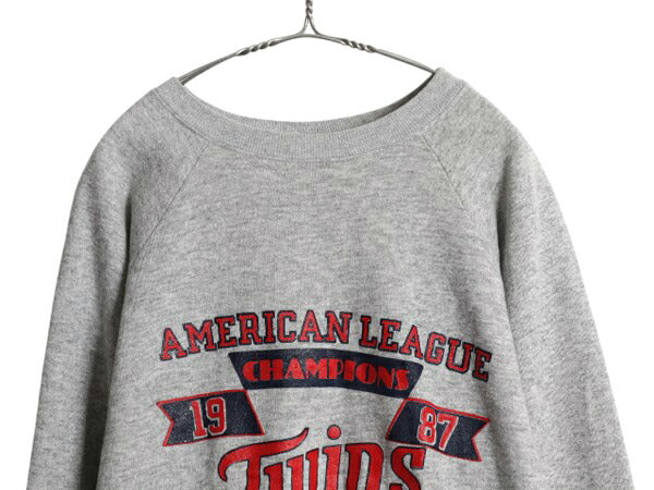 80s USA製 チャンピオン ツインズ プリント スウェット メンズ XL 小さめ L 程 ヴィンテージ 大リーグ オフィシャル トレーナー 裏起毛 灰