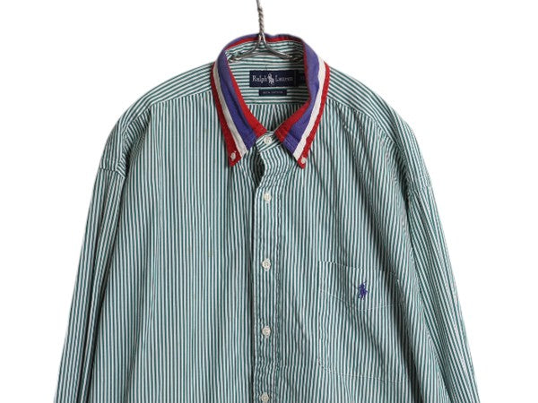 90s ラルフローレン 長袖 ボタンダウン シャツ メンズ XL / オールド ポロ ストライプ オックスフォード 長袖シャツ 大きいサイズ ゆったり