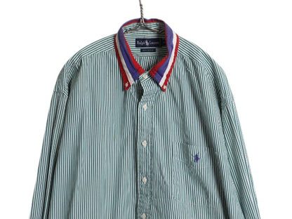 90s ラルフローレン 長袖 ボタンダウン シャツ メンズ XL / オールド ポロ ストライプ オックスフォード 長袖シャツ 大きいサイズ ゆったり