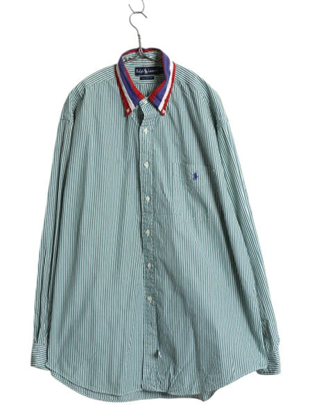 90s ラルフローレン 長袖 ボタンダウン シャツ メンズ XL / オールド ポロ ストライプ オックスフォード 長袖シャツ 大きいサイズ ゆったり