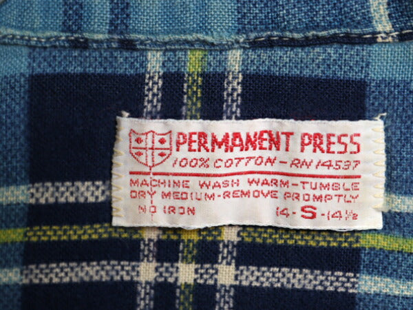 70s チェック 長袖 フランネル シャツ メンズ S / ヴィンテージ 長袖シャツ プリント ネルシャツ ポケット付き ノーアイロン コットン 薄手