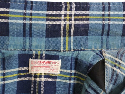 70s チェック 長袖 フランネル シャツ メンズ S / ヴィンテージ 長袖シャツ プリント ネルシャツ ポケット付き ノーアイロン コットン 薄手