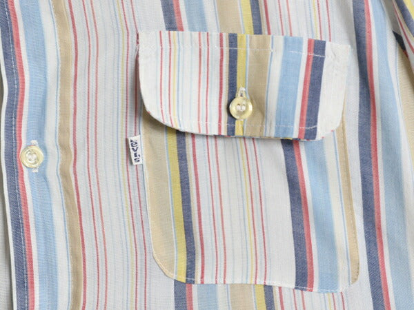 70s リーバイス ストライプ クレリック シャツ メンズ M 古着 ヴィンテージ 長袖シャツ ドレス ワイシャツ ポケット付き マルチカラー 薄手