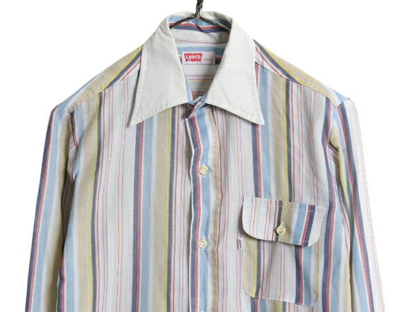 70s リーバイス ストライプ クレリック シャツ メンズ M 古着 ヴィンテージ 長袖シャツ ドレス ワイシャツ ポケット付き マルチカラー 薄手