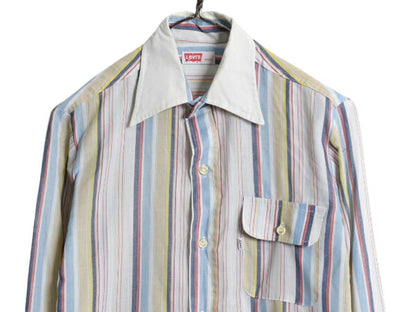 70s リーバイス ストライプ クレリック シャツ メンズ M 古着 ヴィンテージ 長袖シャツ ドレス ワイシャツ ポケット付き マルチカラー 薄手
