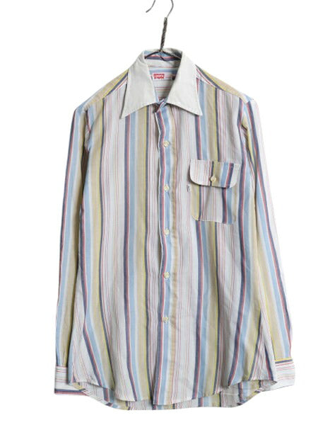 70s リーバイス ストライプ クレリック シャツ メンズ M 古着 ヴィンテージ 長袖シャツ ドレス ワイシャツ ポケット付き マルチカラー 薄手