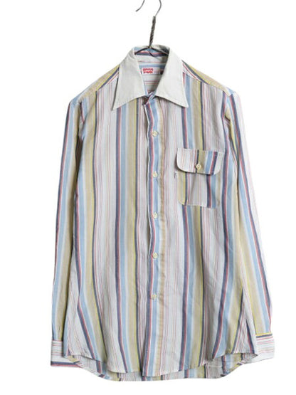 70s リーバイス ストライプ クレリック シャツ メンズ M 古着 ヴィンテージ 長袖シャツ ドレス ワイシャツ ポケット付き マルチカラー 薄手