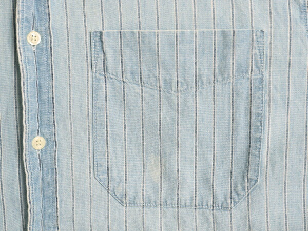 90s オールド ギャップ ストライプ 長袖 シャンブレー ボタンダウン シャツ メンズ M 長袖シャツ 100% コットン 紺タグ ポケット付き BD 青