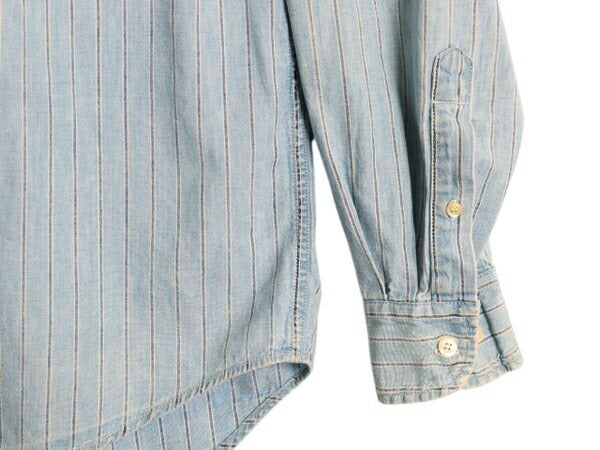 90s オールド ギャップ ストライプ 長袖 シャンブレー ボタンダウン シャツ メンズ M 長袖シャツ 100% コットン 紺タグ ポケット付き BD 青