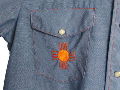 70s ビッグマック ハンドメイド 刺繍 長袖 シャンブレー ウエスタン シャツ メンズ M レディース L 程 1点物 ヴィンテージ 長袖シャツ 薄手
