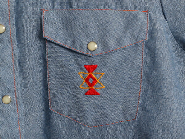 70s ビッグマック ハンドメイド 刺繍 長袖 シャンブレー ウエスタン シャツ メンズ M レディース L 程 1点物 ヴィンテージ 長袖シャツ 薄手
