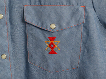 70s ビッグマック ハンドメイド 刺繍 長袖 シャンブレー ウエスタン シャツ メンズ M レディース L 程 1点物 ヴィンテージ 長袖シャツ 薄手