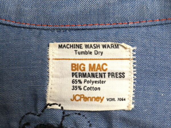 70s ビッグマック ハンドメイド 刺繍 長袖 シャンブレー ウエスタン シャツ メンズ M レディース L 程 1点物 ヴィンテージ 長袖シャツ 薄手