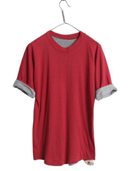 80s USA製 ラッセル 無地 リバーシブル 半袖 Tシャツ メンズ M / ヴィンテージ クルーネック ソリッド ブランク カットソー ダブルフェイス