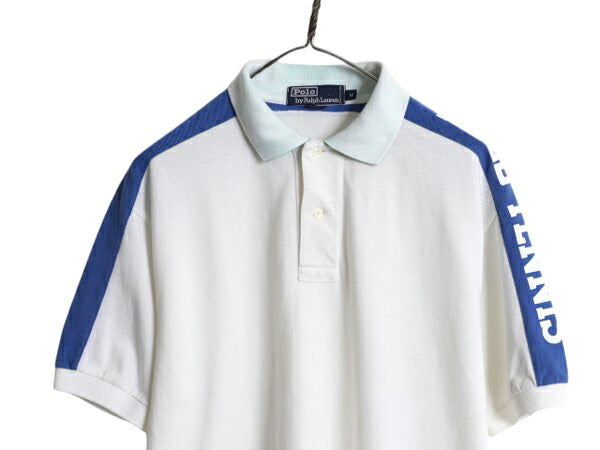 90s ポロ ラルフローレン 鹿の子 半袖 ポロシャツ メンズ M オールド 半袖シャツ テニス 袖 プリント ポニー無し カットソー マルチカラー